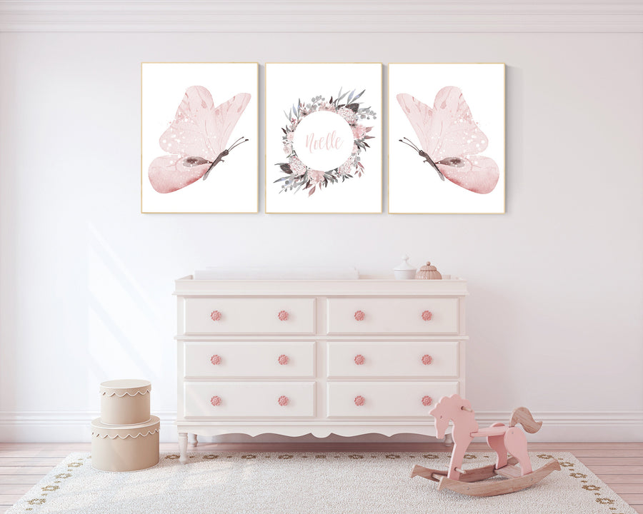 Nursery decor girl butterflies, Butterfly Nursery Art, Girl Nursery Art, Butterfly Nursery Decor for Baby Girl, Butterfly Art, light pink