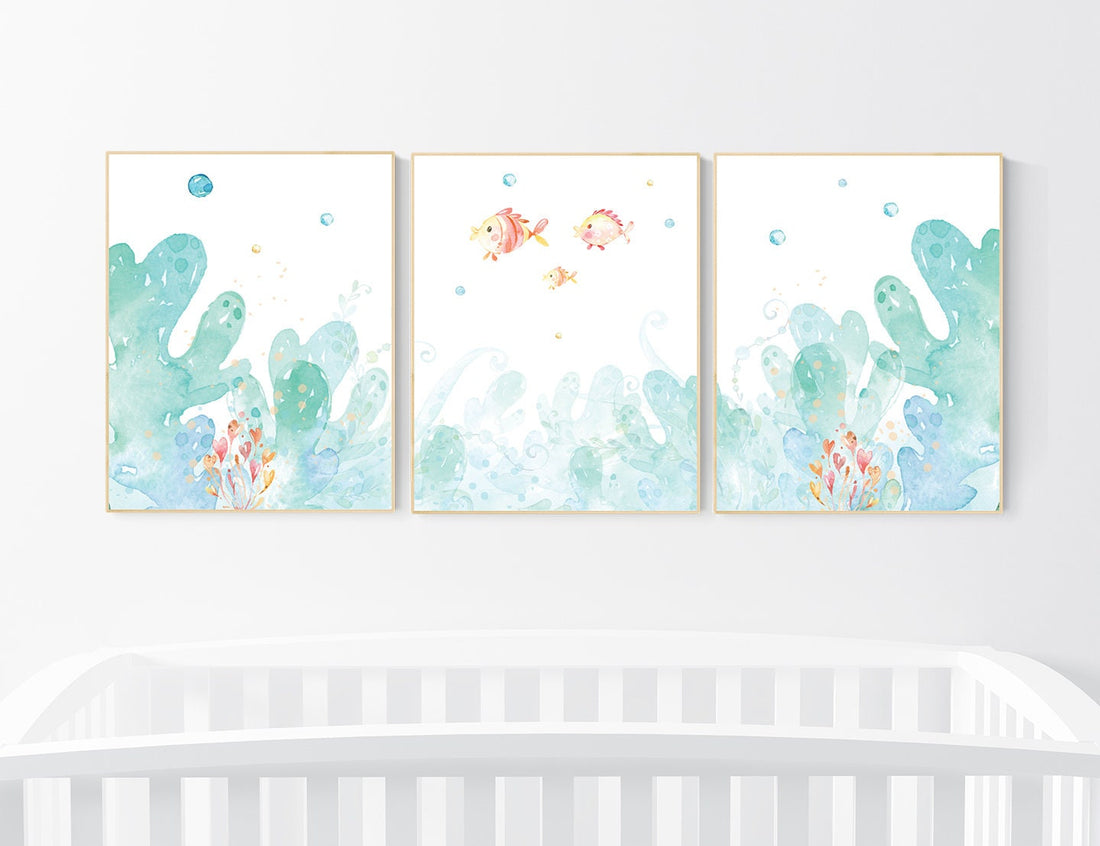 Under the sea wall art, Ocean nursery decor, Nautical nursery print set, under the sea nursery, gender neutral nursery, ocean, nautical