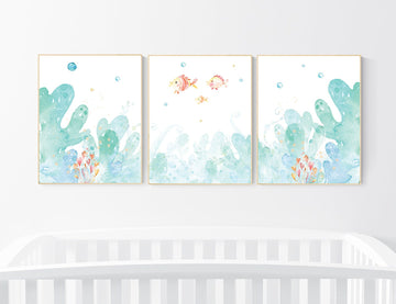 Under the sea wall art, Ocean nursery decor, Nautical nursery print set, under the sea nursery, gender neutral nursery, ocean, nautical