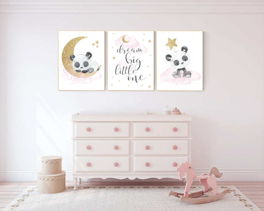 Nursery decor girl, panda nursery, pink and gold nursery wall art, panda nursery print, nursery decor animal, girl nursery wall decor, panda
