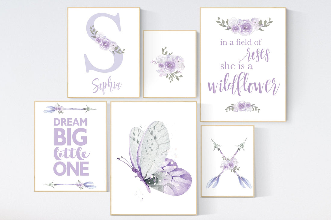 Nursery decor girl boho, lilac  nursery, nursery decor girl flower, nursery wall art  butterfly, lilac, lavender, nursery decor, purple