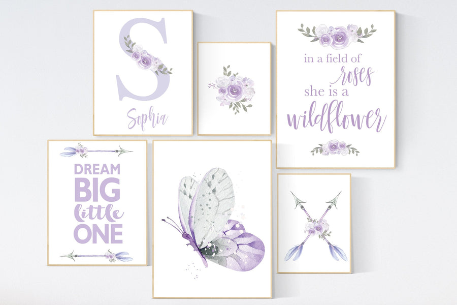 Nursery decor girl boho, lilac  nursery, nursery decor girl flower, nursery wall art  butterfly, lilac, lavender, nursery decor, purple