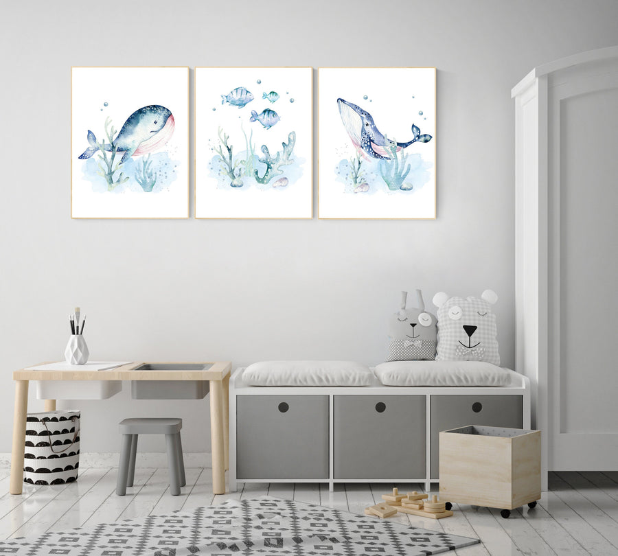 Ocean nursery decor, Nautical nursery print set, under the sea nursery, gender neutral nursery, ocean, nautical, Under the sea wall art