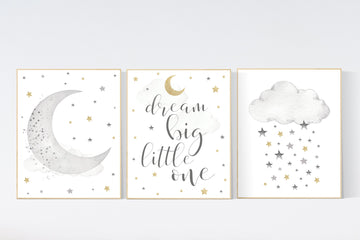 Nursery wall art grey, gray gold nursery, nursery decor neutral, baby room decor gender neutral, moon and stars, grey gold, baby room art