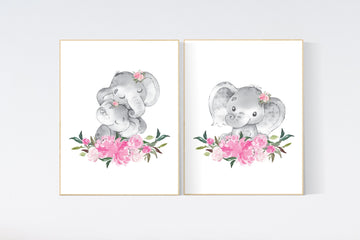 Nursery decor girl boho, elephant nursery wall art, nursery decor girl floral, nursery decor girl woodland, floral nursery, boho nursery
