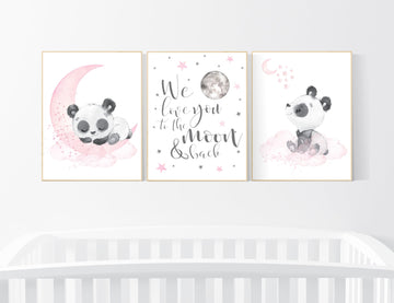 Nursery decor girl, panda nursery, pink and gray nursery wall art, panda nursery print, nursery decor animal, girl nursery wall decor, panda