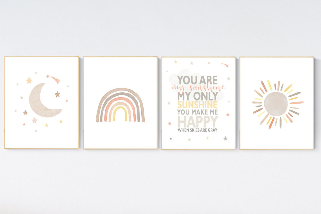 Nursery decor rainbow, neutral Rainbow Wall Art, rainbow Print Set, Rainbow Wall Art, gender neutral, Kids Room Decor, You Are My Sunshine
