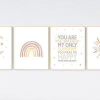Nursery decor rainbow, neutral Rainbow Wall Art, rainbow Print Set, Rainbow Wall Art, gender neutral, Kids Room Decor, You Are My Sunshine
