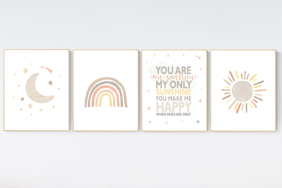 Nursery decor rainbow, neutral Rainbow Wall Art, rainbow Print Set, Rainbow Wall Art, gender neutral, Kids Room Decor, You Are My Sunshine