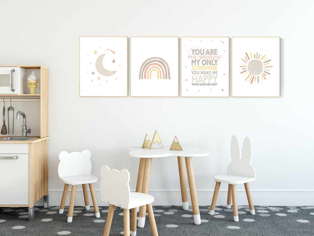 Nursery decor rainbow, neutral Rainbow Wall Art, rainbow Print Set, Rainbow Wall Art, gender neutral, Kids Room Decor, You Are My Sunshine