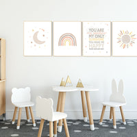 Nursery decor rainbow, neutral Rainbow Wall Art, rainbow Print Set, Rainbow Wall Art, gender neutral, Kids Room Decor, You Are My Sunshine