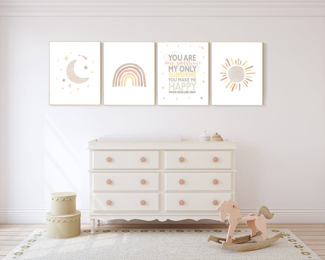 Nursery decor rainbow, neutral Rainbow Wall Art, rainbow Print Set, Rainbow Wall Art, gender neutral, Kids Room Decor, You Are My Sunshine