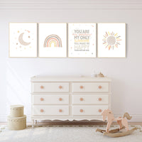 Nursery decor rainbow, neutral Rainbow Wall Art, rainbow Print Set, Rainbow Wall Art, gender neutral, Kids Room Decor, You Are My Sunshine