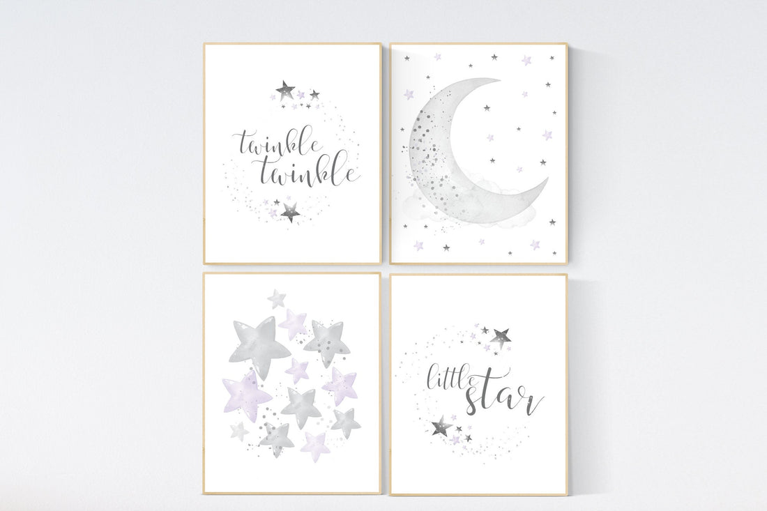 Nursery decor girl gray and lilac, nursery decor girl lavender and gray, lilac nursery, purple nursery, cloud, moon and stars, baby room