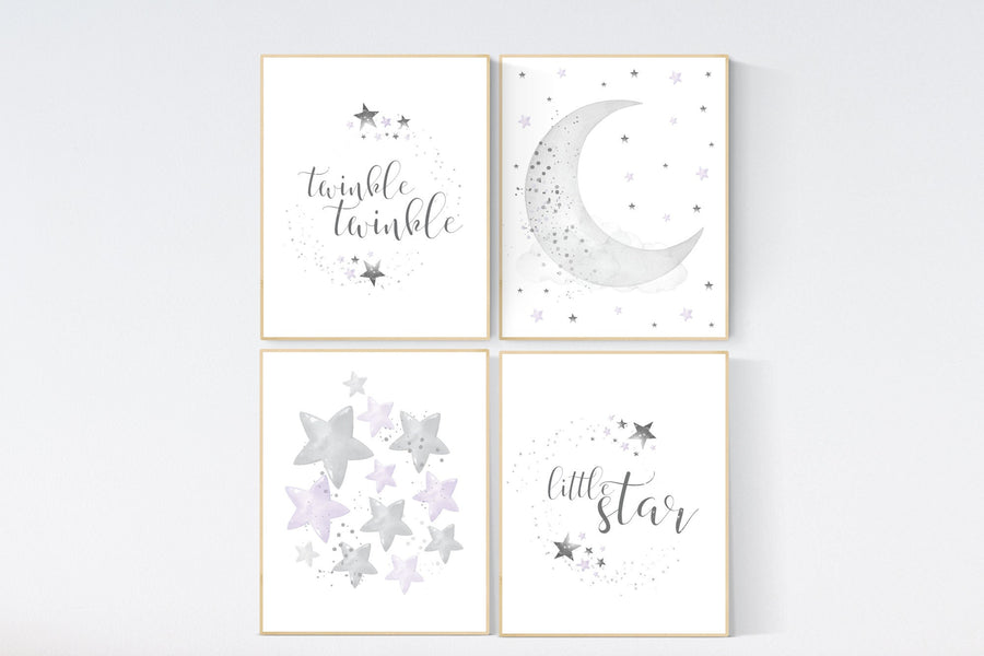 Nursery decor girl gray and lilac, nursery decor girl lavender and gray, lilac nursery, purple nursery, cloud, moon and stars, baby room