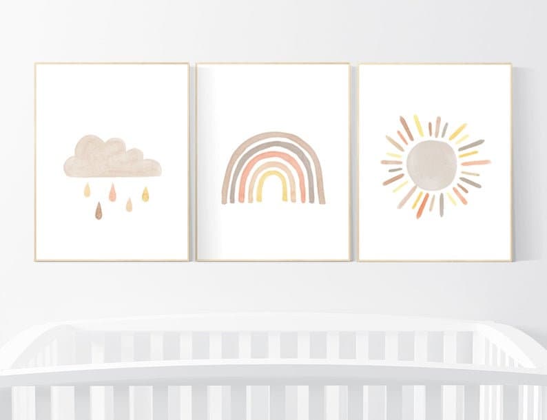 CUSTOM LISTING: Canvas Prints, Nursery decor rainbow, neutral Rainbow Wall Art, rainbow Print Set, Cloud Rainbow Sun, Rainbow Wall Art