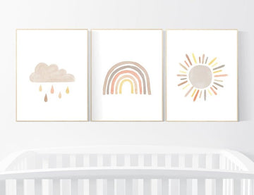 CUSTOM LISTING: Canvas Prints, Nursery decor rainbow, neutral Rainbow Wall Art, rainbow Print Set, Cloud Rainbow Sun, Rainbow Wall Art