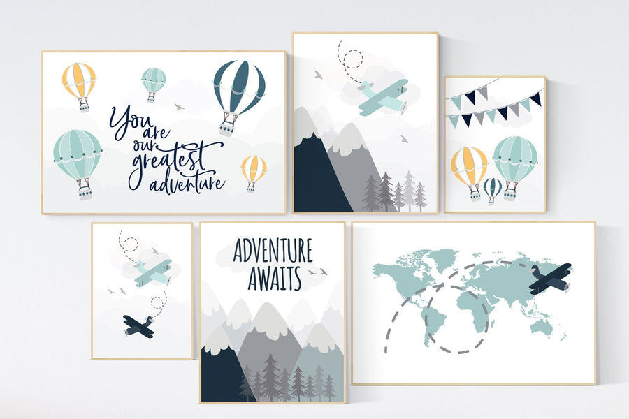 Adventure nursery decor, nursery decor boy adventure, nursery decor boy airplane, world map nursery, adventure awaits, oh the places