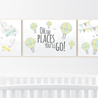 Adventure nursery decor, nursery decor airplane, adventure awaits, yellow mint nursery, travel theme, gender neutral, hot air balloon