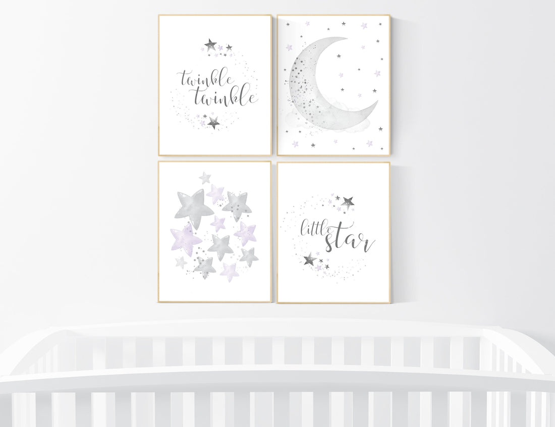 Nursery decor girl gray and lilac, nursery decor girl lavender and gray, lilac nursery, purple nursery, cloud, moon and stars, baby room