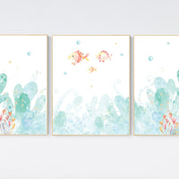 Under the sea wall art, Ocean nursery decor, Nautical nursery print set, under the sea nursery, gender neutral nursery, ocean, nautical