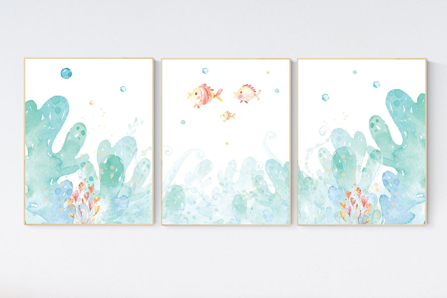 Under the sea wall art, Ocean nursery decor, Nautical nursery print set, under the sea nursery, gender neutral nursery, ocean, nautical