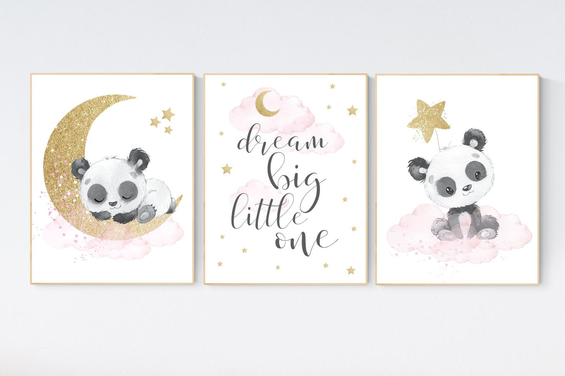 Nursery decor girl, panda nursery, pink and gold nursery wall art, panda nursery print, nursery decor animal, girl nursery wall decor, panda