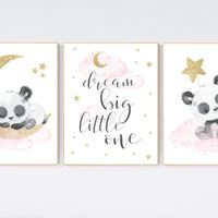 Nursery decor girl, panda nursery, pink and gold nursery wall art, panda nursery print, nursery decor animal, girl nursery wall decor, panda