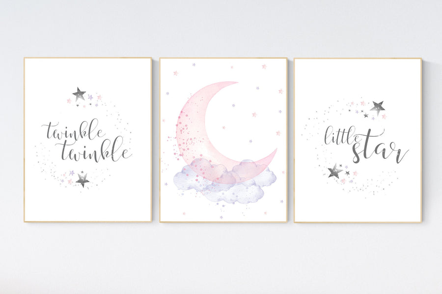 Nursery decor girl, lavender, nursery decor girl pink and purple, twinkle twinkle little star, stars nursery, pink purple, lilac nursery