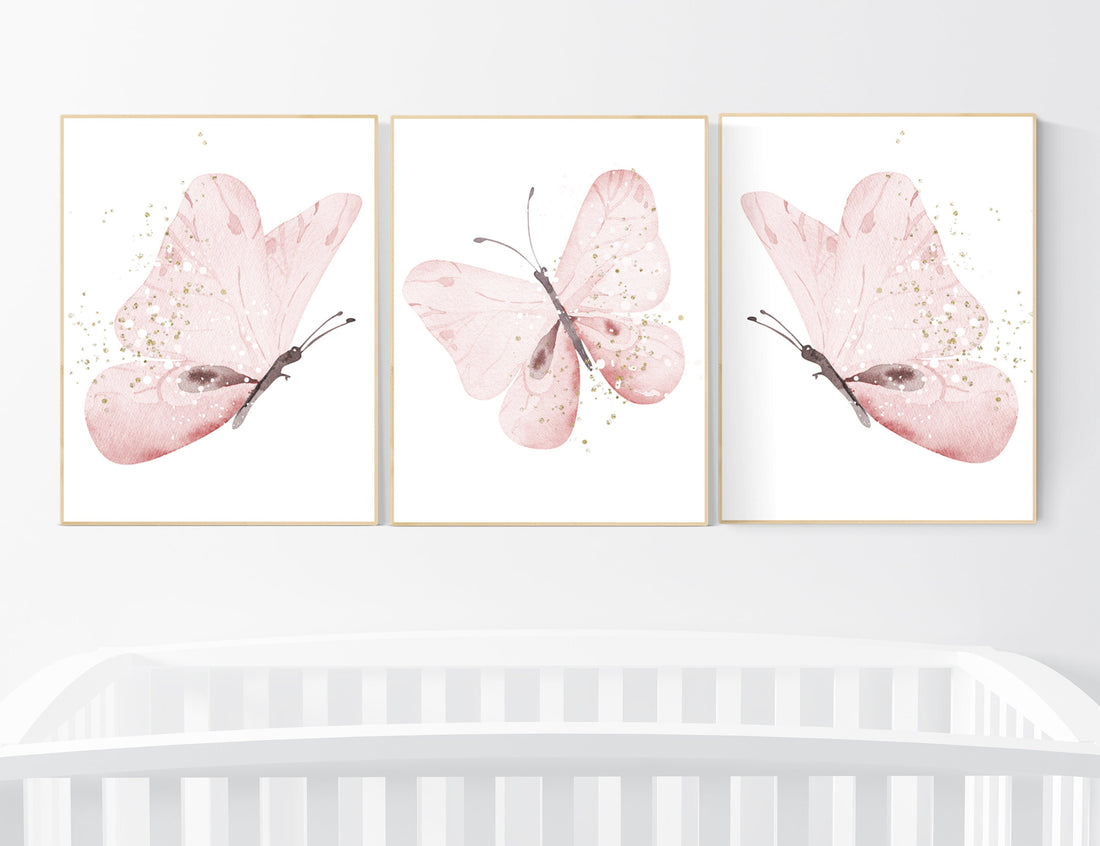 Nursery decor girl butterfly, Butterfly Nursery Art, Girl Nursery Art, Butterfly Nursery Decor for Baby Girl, flower nursery, pink gold