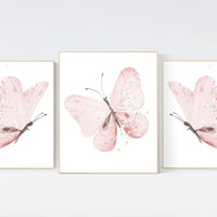 Nursery decor girl butterflies, pink and gold, Butterfly Nursery Art, Girl Nursery Art, Butterfly Nursery art, girl nursery ideas, set of 3