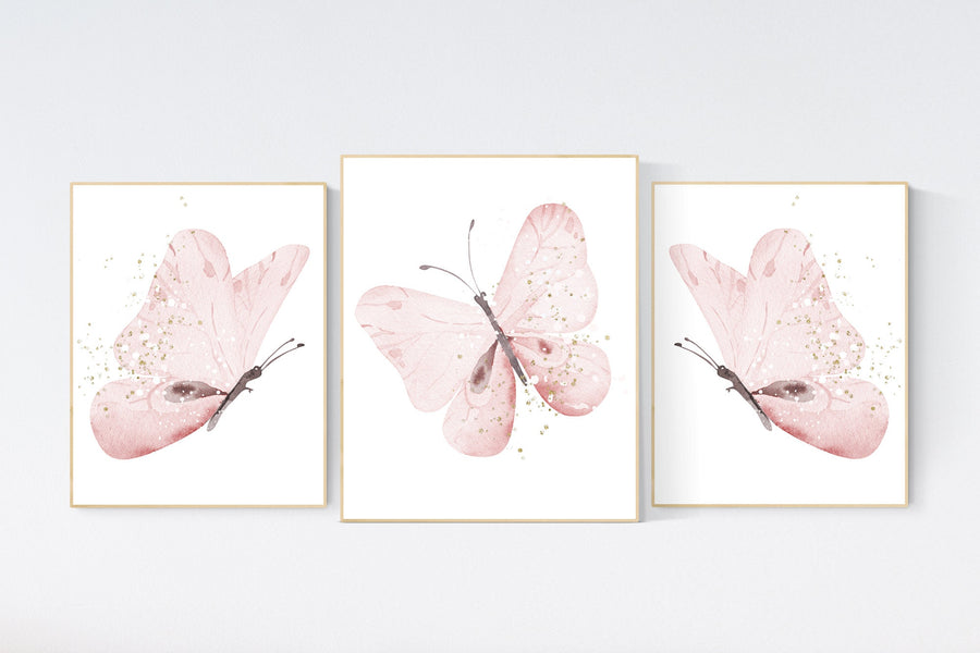 Nursery decor girl butterflies, pink and gold, Butterfly Nursery Art, Girl Nursery Art, Butterfly Nursery art, girl nursery ideas, set of 3