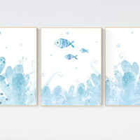 Under the sea wall art, Ocean nursery decor, Nautical nursery print set, under the sea nursery, gender neutral nursery, ocean, nautical