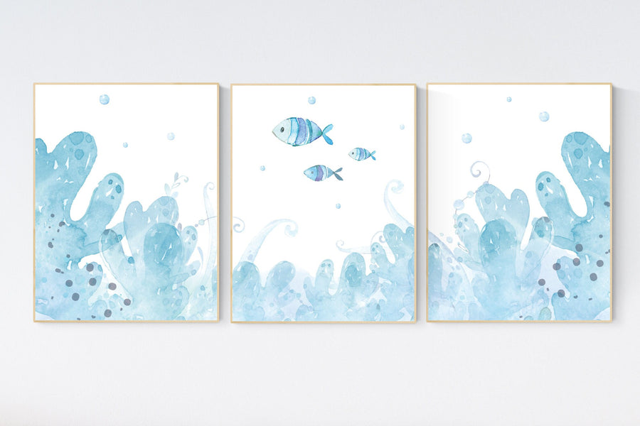 Under the sea wall art, Ocean nursery decor, Nautical nursery print set, under the sea nursery, gender neutral nursery, ocean, nautical