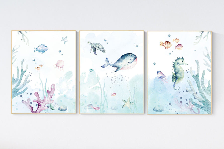 Under the sea wall art, Ocean nursery decor, Nautical nursery print set, under the sea nursery, gender neutral nursery, ocean, nautical