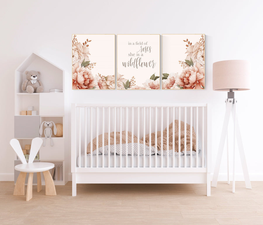 Nursery decor girl floral, peony, peonies, nursery decor flower, baby room art, flower nursery, In a field of roses she is a wildflower
