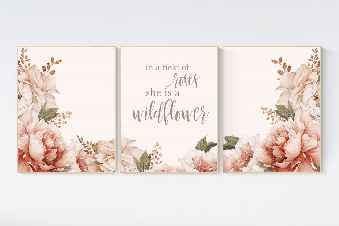 Nursery decor girl floral, peony, peonies, nursery decor flower, baby room art, flower nursery, In a field of roses she is a wildflower
