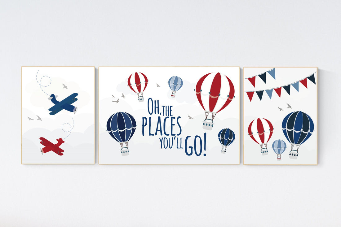 Adventure nursery decor, Nursery decor boy mountains adventure, nursery decor boy airplane, world map, adventure awaits, navy, red, blue