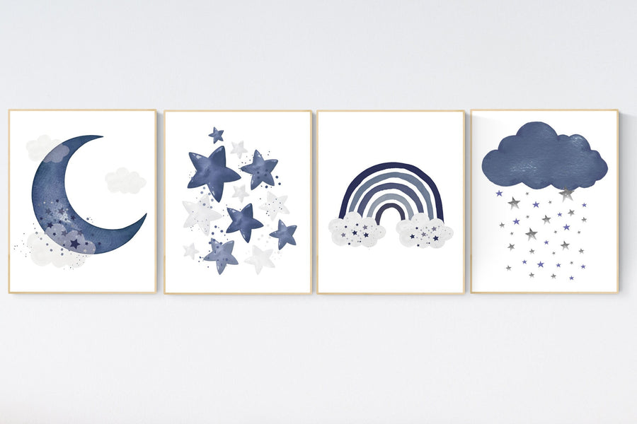 Navy nursery decor, boy nursery decor, rainbow, moon and stars, navy blue nursery, boy nursery wall decor, navy nursery, boys room wall art