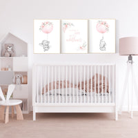 In a field of roses she is a wildflower, Nursery decor girl blush, nursery decor girl floral, elephant nursery, girls nursery decor, prints