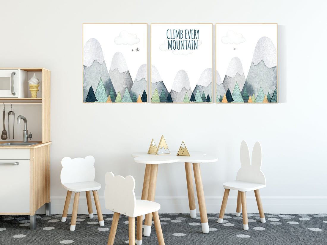 Nursery decor boy, adventure nursery, adventure theme nursery, woodland, gender neutral, climb every mountain, mountains nursery, forest
