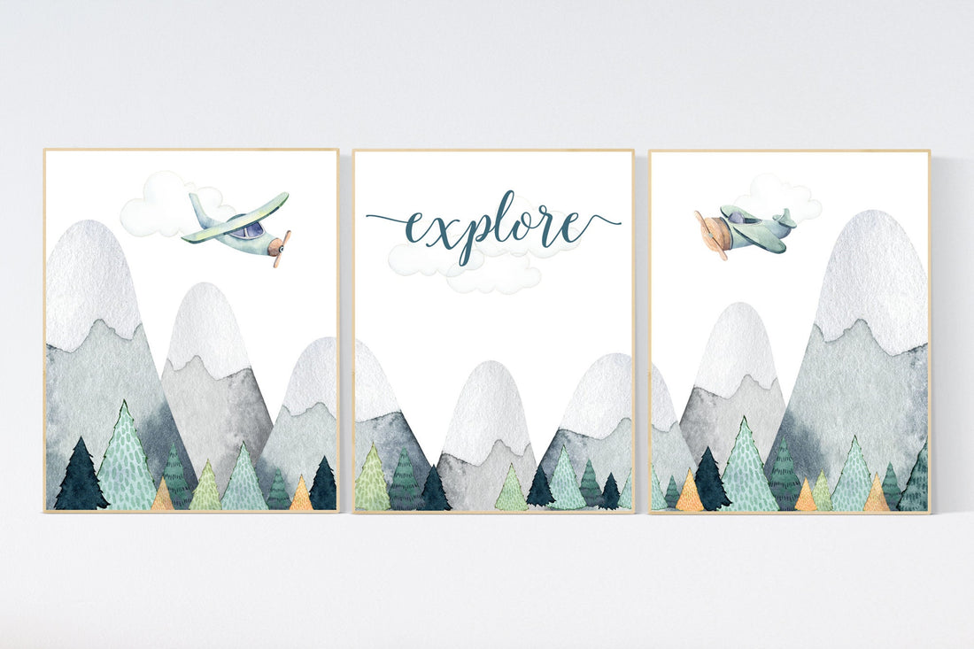 Nursery decor boy, adventure nursery, adventure theme nursery, woodland, gender neutral, explore, mountains nursery, forest