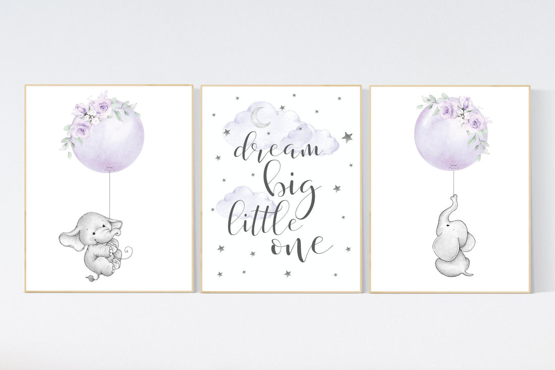 Nursery decor girl purple, elephant nursery, lavender and gray, lilac, elephant balloons, butterflies, purple nursery, girl nursery ideas