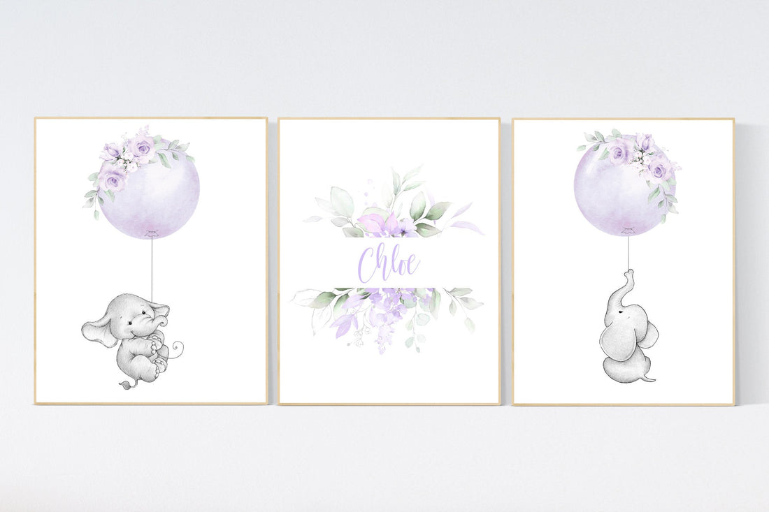 Purple nursery, Boho baby room, nursery wall art elephant, nursery decor girl, nursery decor girl floral, lilac nursery decor, lavender