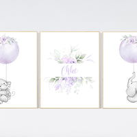Purple nursery, Boho baby room, nursery wall art elephant, nursery decor girl, nursery decor girl floral, lilac nursery decor, lavender