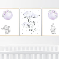 Nursery decor girl purple, elephant nursery, lavender and gray, lilac, elephant balloons, butterflies, purple nursery, girl nursery ideas