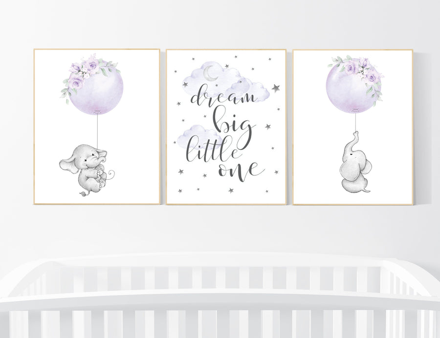Nursery decor girl purple, elephant nursery, lavender and gray, lilac, elephant balloons, butterflies, purple nursery, girl nursery ideas