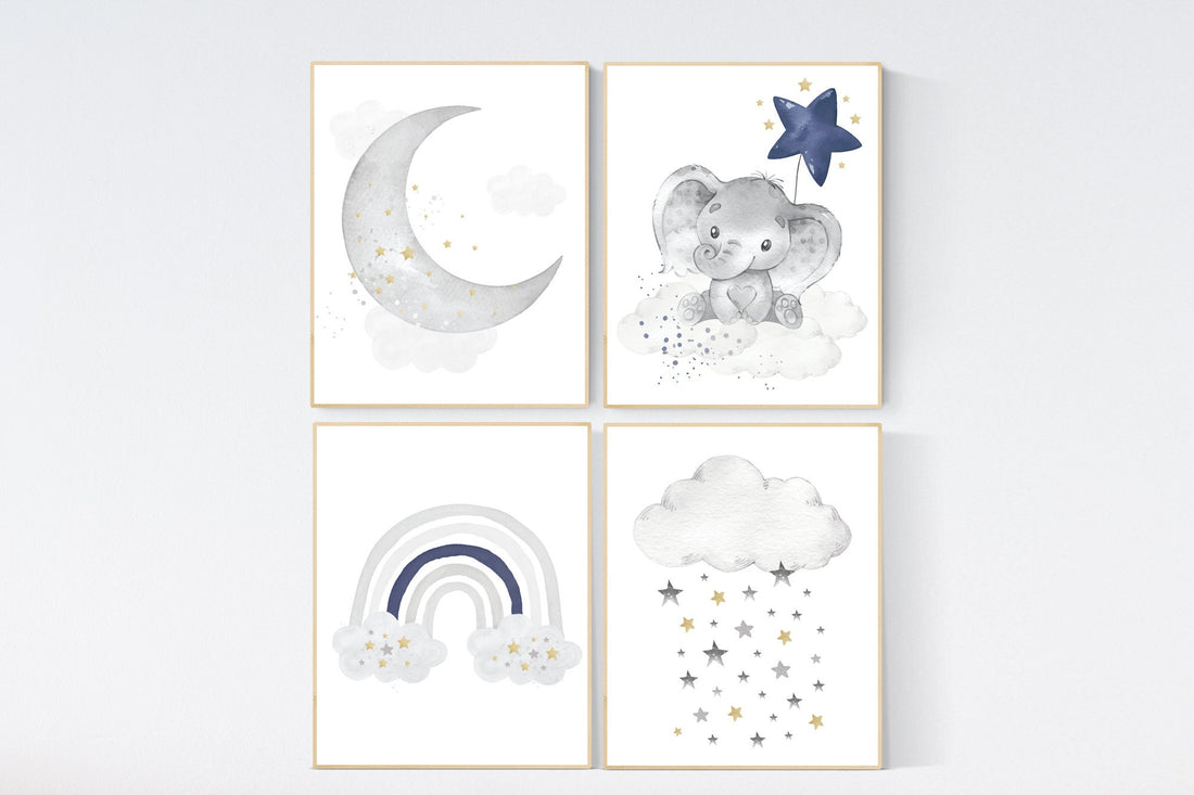 Nursery wall art grey, gray gold  nursery, rainbow nursery decor, baby room decor gender neutral, moon and stars, baby room wall art,