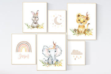 Nursery decor boho, nursery decor animals, gender neutral, earth colors, animal prints, rainbow nursery, nursery wall art neutral, stars