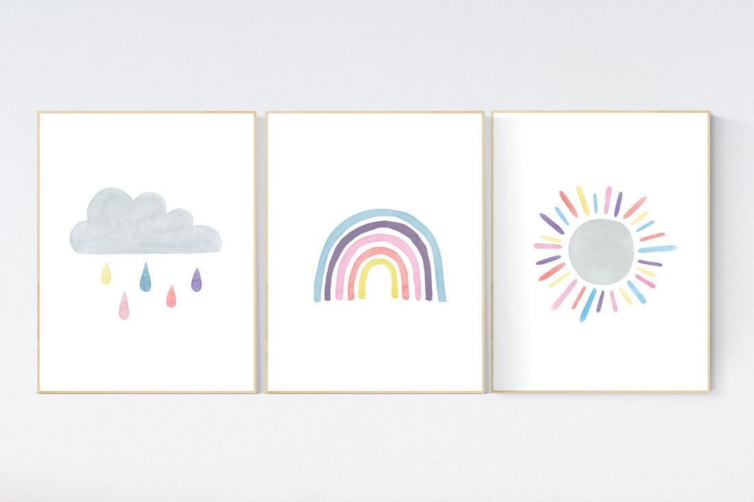 Nursery prints rainbow, Nursery decor gender neutral, nursery wall art boy, moon star, cloud, nursery wall art neutral nursery print